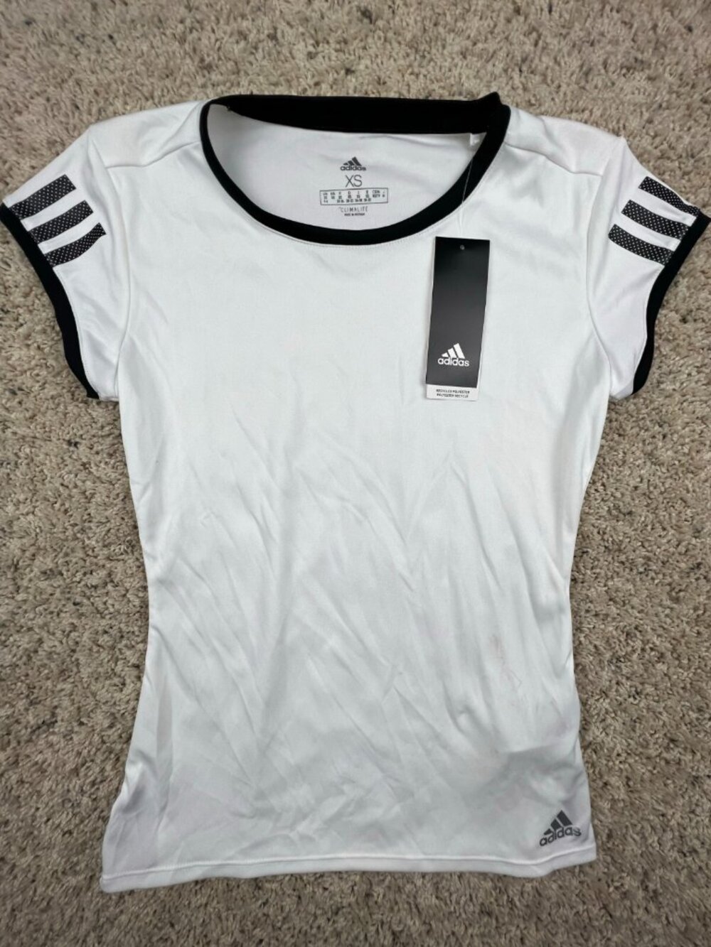 NWT Adidas Climalite White Black Women’s T-shirt New Size XS Polyester Active